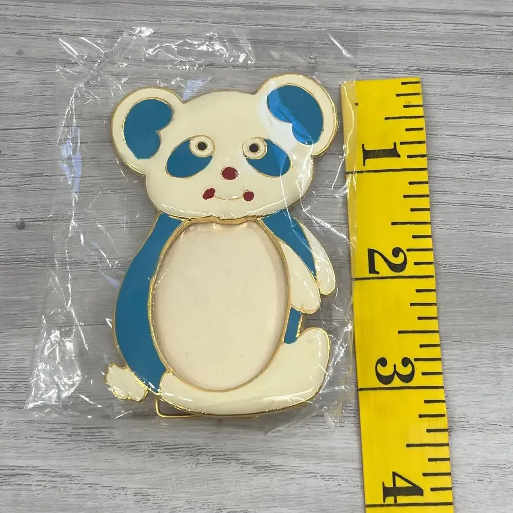 Vintage 24K Gold Plated 2 Toned Enameled Panda Bear Shape Mini Picture Frame